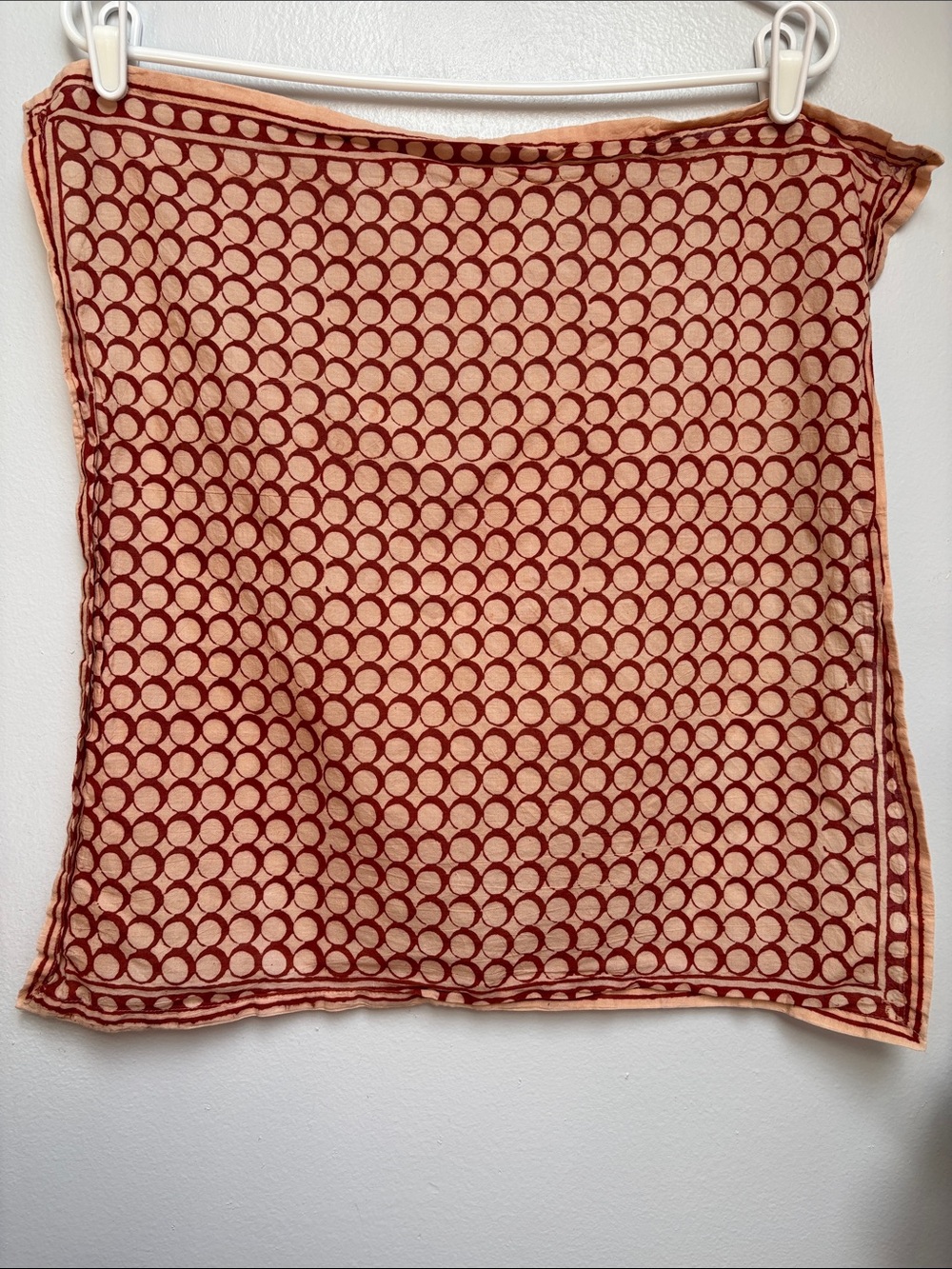 Moon Phase Rust and Cream Cotton Block Print Square Scarf